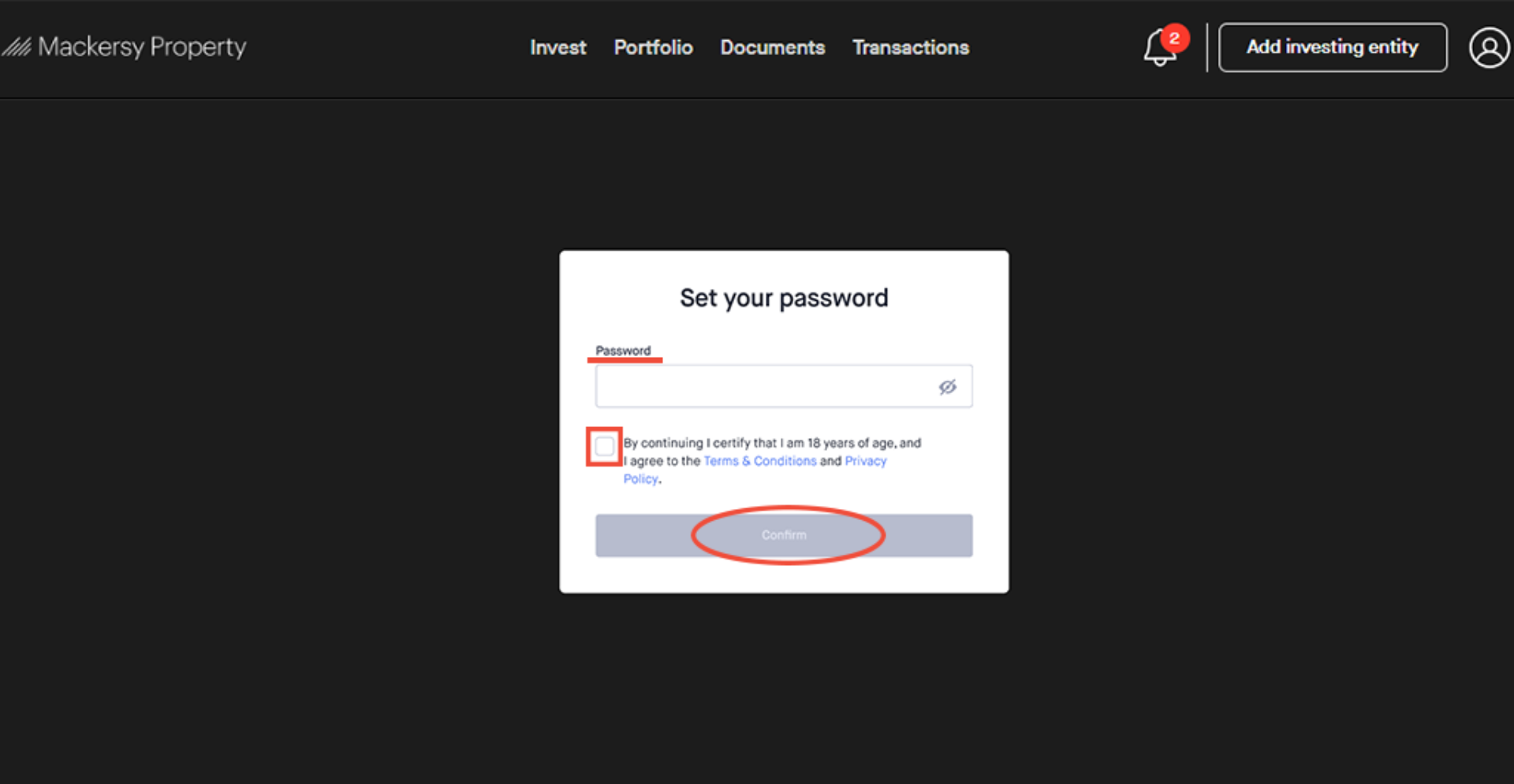 Set your password step 2 2